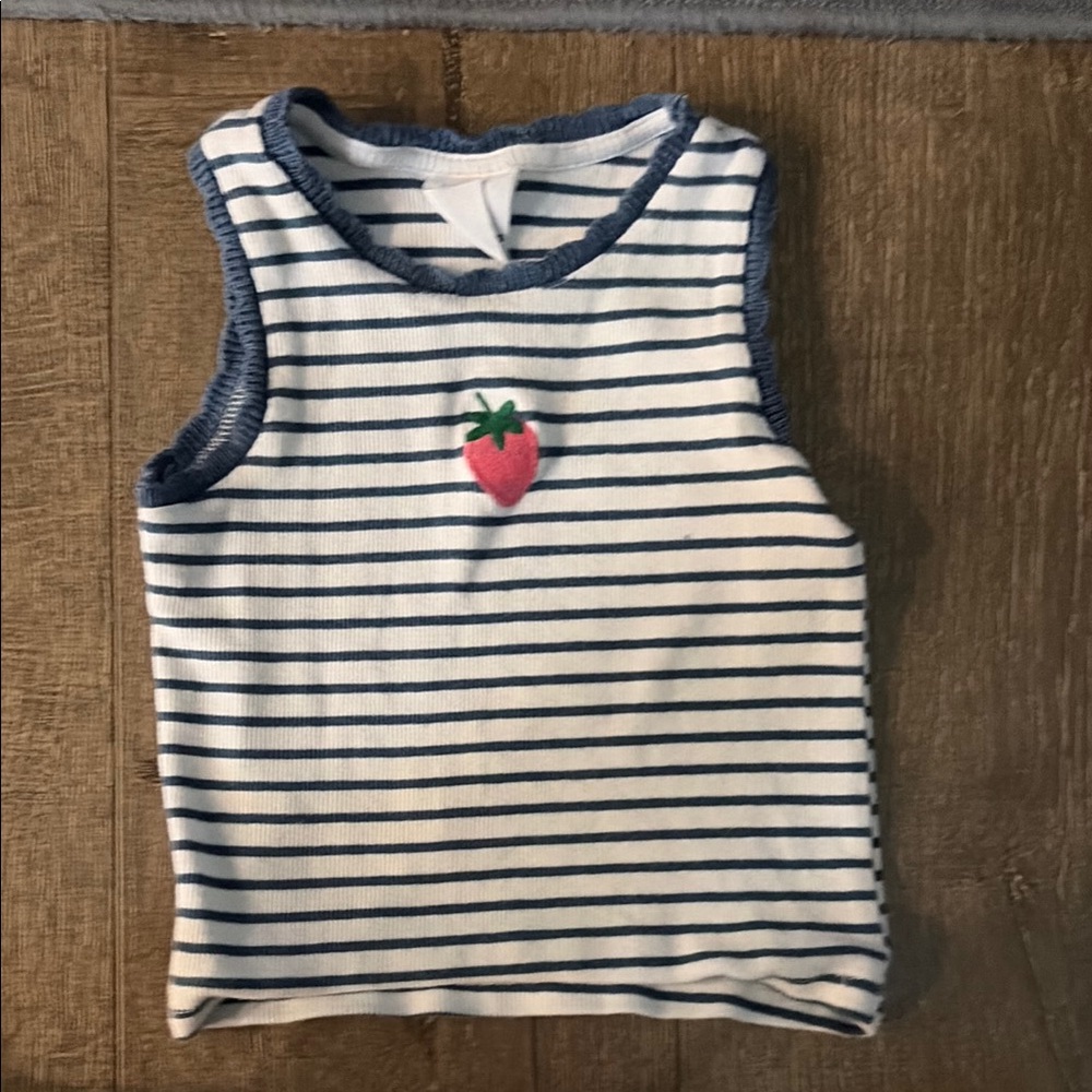 Striped Navy & White Kids Tank Top with Strawberry Patch